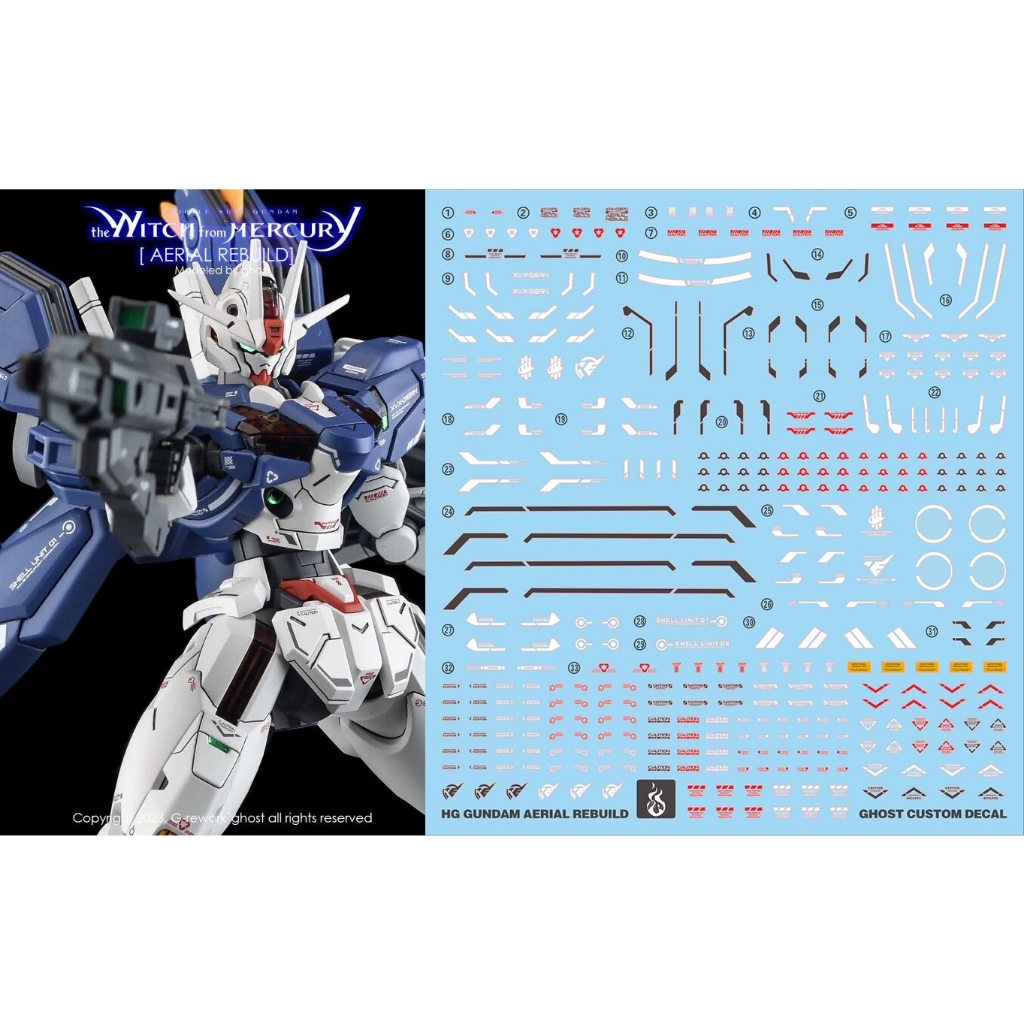 Decal nước dán mô hình Gundam Aerial Rebuild Beguir Pente Pharact Heindree Zowort Tickbalang MERCURY water sticker