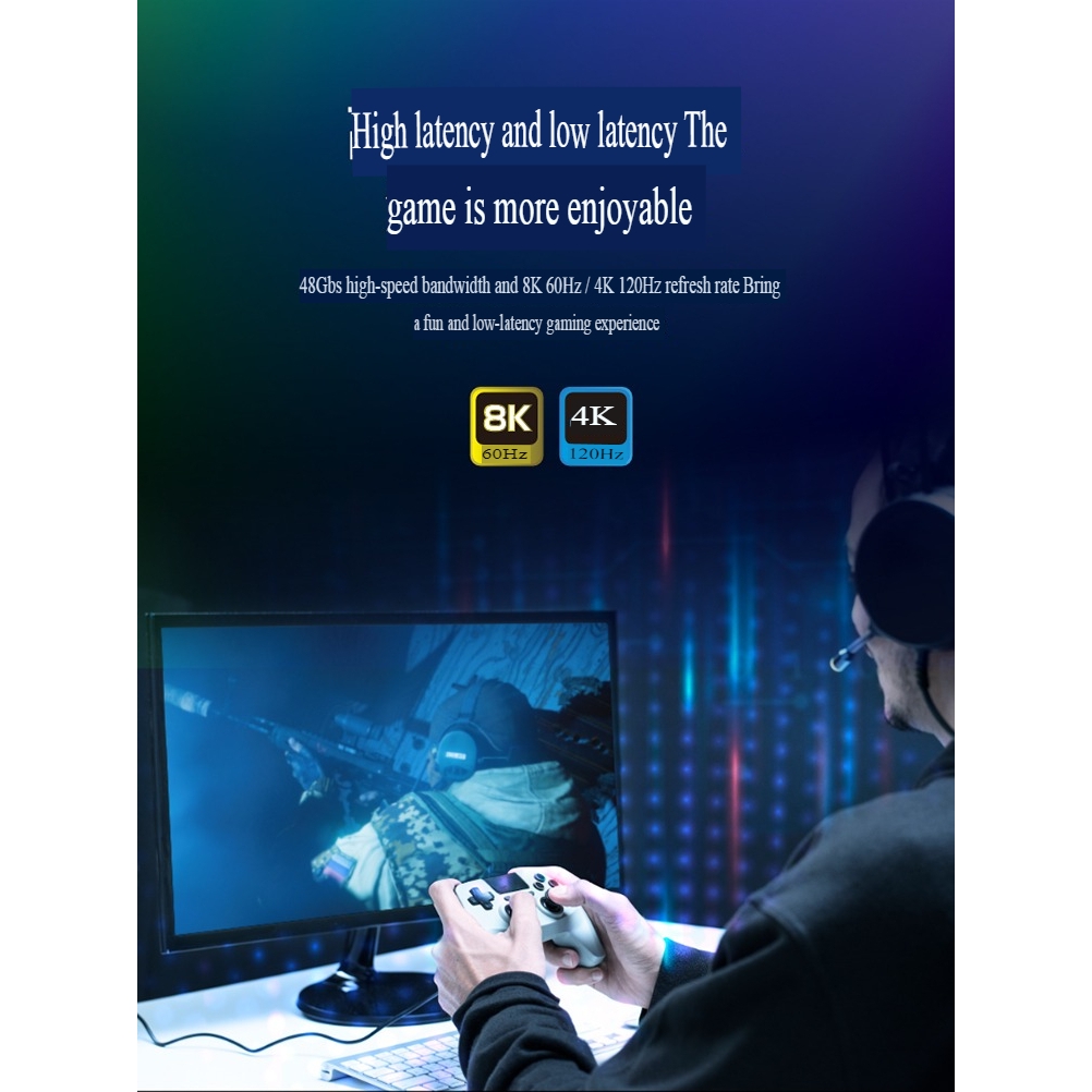 Dây Cáp HDMI 2.1 Tốc Độ Cao 48Gbps 8K 60Hz - 4K 120Hz thích hợp cho TV máy tính PS4 PS5 NS 2m Male-Male