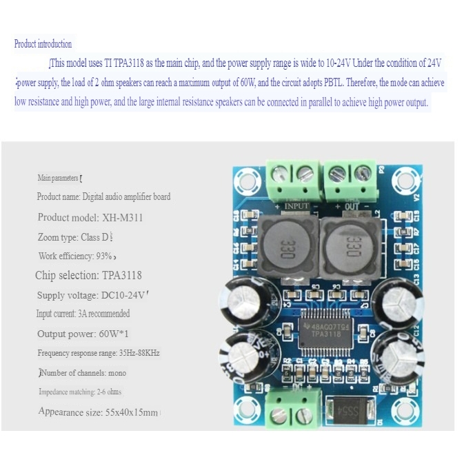 Mạch khuếch đại âm thanh mono 60W TPA3118 60W (XH-M311 / M313) Audio Amplification Board
