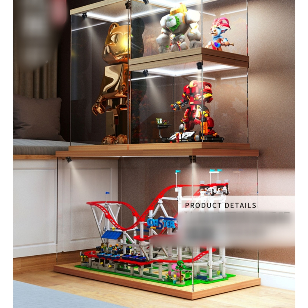 Hộp MICA Guweiti trưng bày mô hình display box kèm dải led trần vân gỗ - Black - White