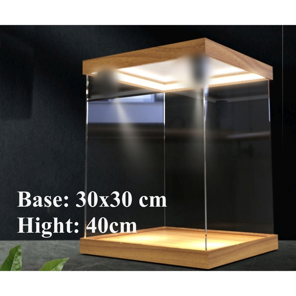 Hộp MICA Guweiti trưng bày mô hình display box kèm dải led trần vân gỗ - Black - White