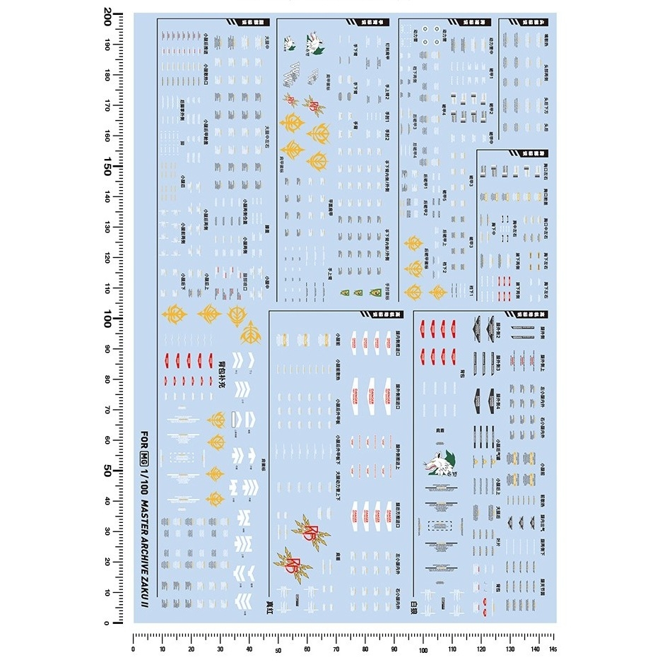 Decal nước dán mô hình Zaku UC các loại PG MG RG HG 1/48 phantom black tri stars matsunaga Water sticker