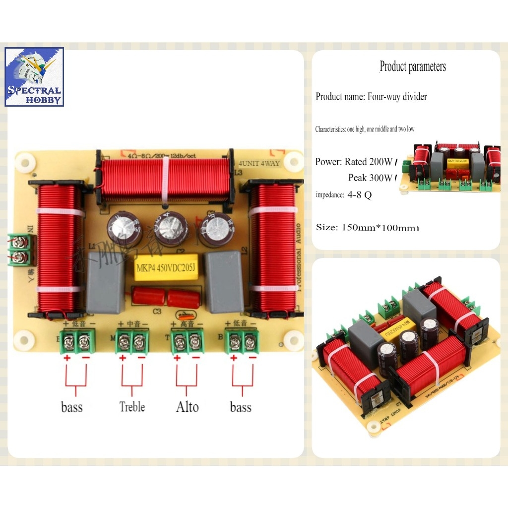 Mạch âm thanh phân tần 4 đường 120W 200W Dual Bass - Mid - Treble RCEDA 4 way Frequency Divider Crossover