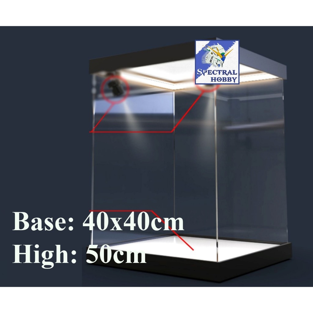 Hộp MICA Guweiti trưng bày mô hình display box kèm dải led trần vân gỗ - Black - White