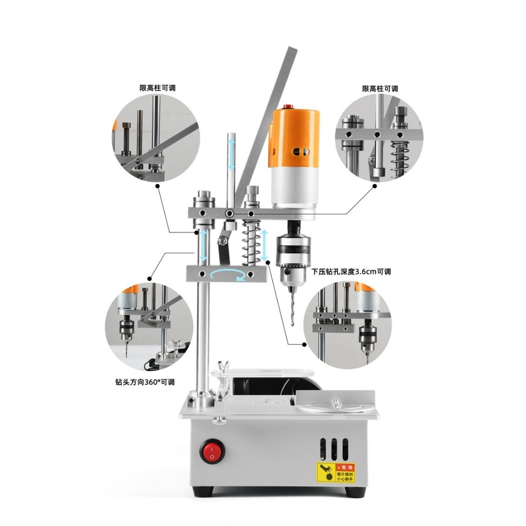Máy cắt cưa mài khoan dọc mini đa năng table saw JM800 drill grinding sawing all-in-one machine DIY bench