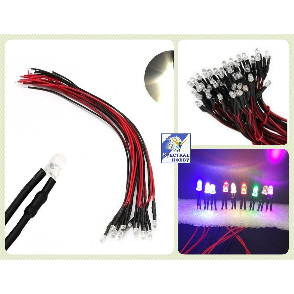 Bộ set 10 Bóng đèn led 3mm 5mm 3-12V DIY các màu - nhấp nháy flash light đấu sẵn dây 20cm