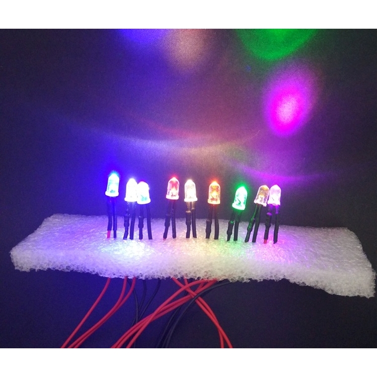 Bộ set 10 Bóng đèn led 3mm 5mm 3-12V DIY các màu - nhấp nháy flash light đấu sẵn dây 20cm