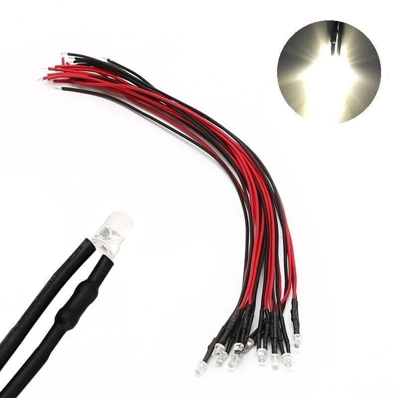 Bộ set 10 Bóng đèn led 3mm 5mm 3-12V DIY các màu - nhấp nháy flash light đấu sẵn dây 20cm