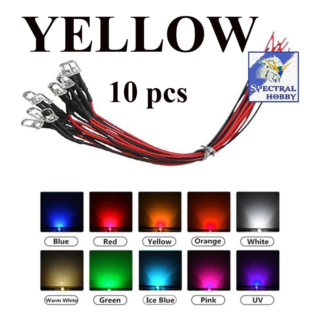 Bộ set 10 Bóng đèn led 3mm 5mm 3-12V DIY các màu - nhấp nháy flash light đấu sẵn dây 20cm