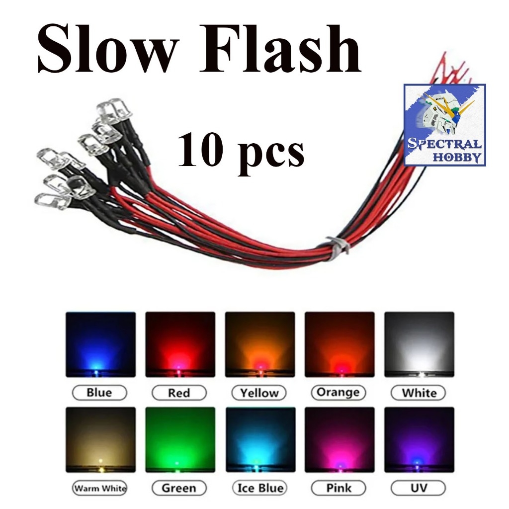 Bộ set 10 Bóng đèn led 3mm 5mm 3-12V DIY các màu - nhấp nháy flash light đấu sẵn dây 20cm