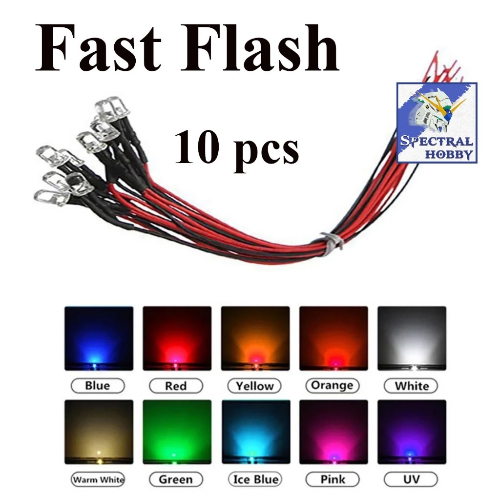 Bộ set 10 Bóng đèn led 3mm 5mm 3-12V DIY các màu - nhấp nháy flash light đấu sẵn dây 20cm