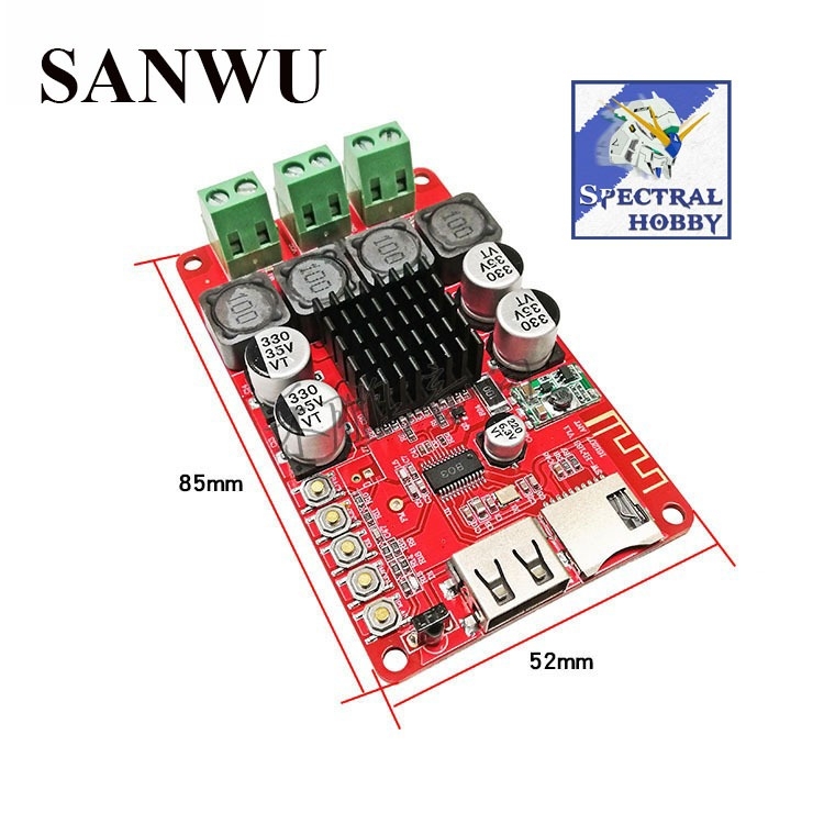 Mạch khuếch đại âm thanh kèm remote IR TPA3116 50W x2 Bluetooth đọc usb thẻ TF amplifier