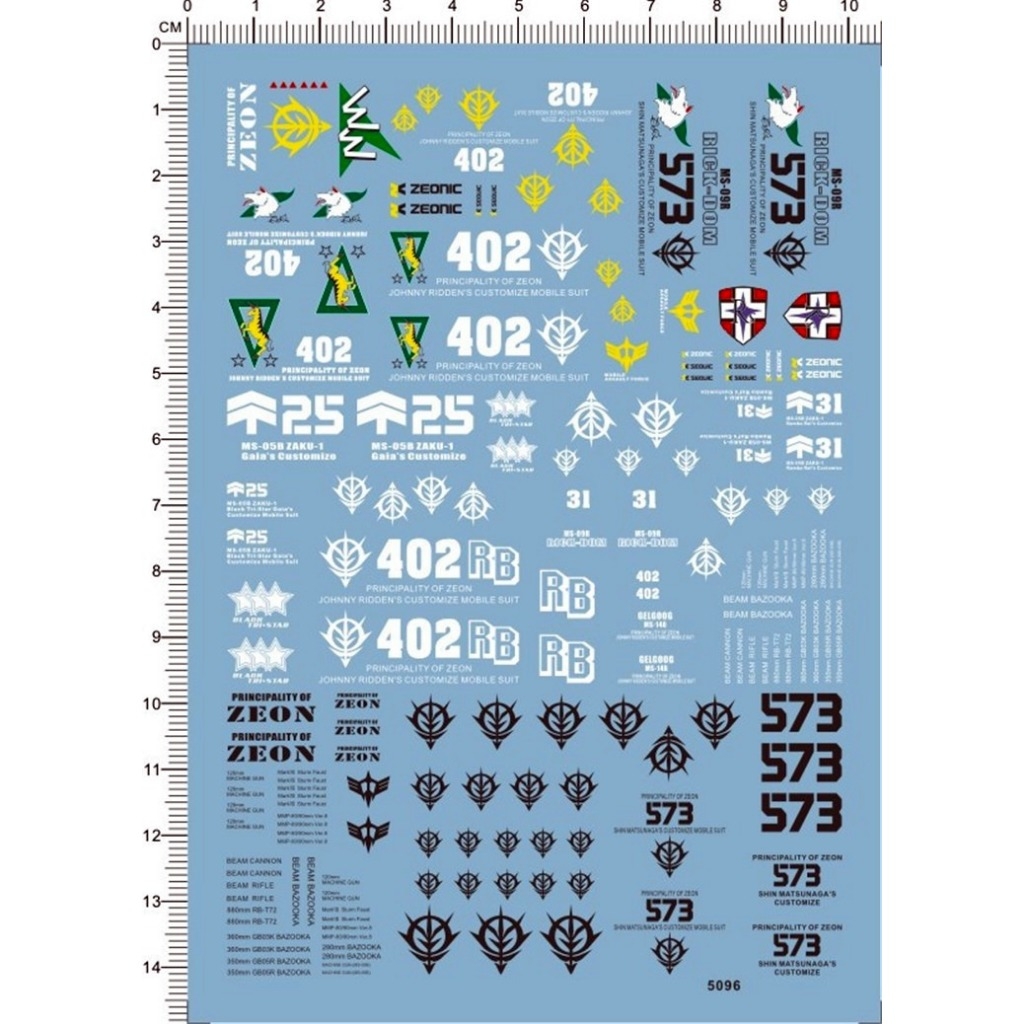 Decal nước dán mô hình Zaku UC các loại PG MG RG HG 1/48 phantom black tri stars matsunaga Water sticker