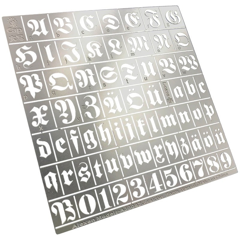 Dụng cụ Alexen metal masking chữ Gothic Font và số number AJ0025 0026 0045 0046 0047 template tool