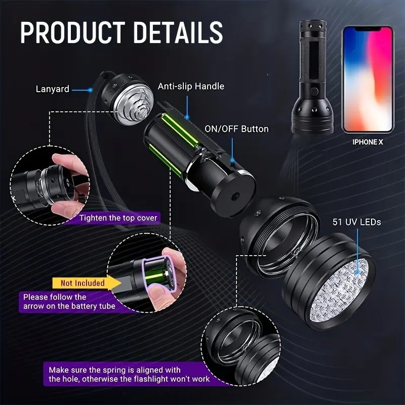 Đèn pin UV tia cực tím 51 LED huỳnh quang soi tiền soi phát quang các loại (không kèm pin)