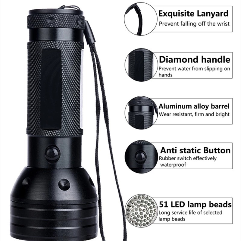 Đèn pin UV tia cực tím 51 LED huỳnh quang soi tiền soi phát quang các loại (không kèm pin)