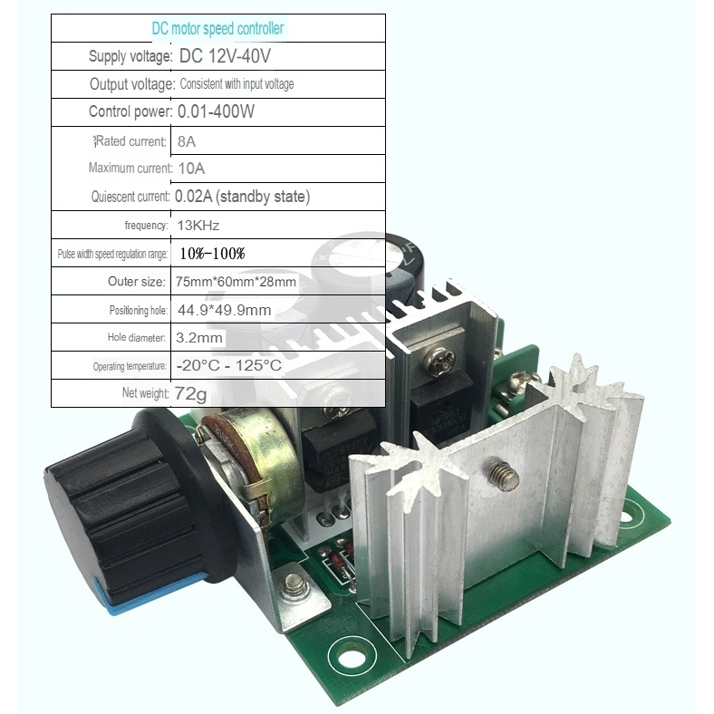Bộ điều chỉnh tốc độ 400W 12v-40v 10A chiết áp điều tốc Mạch dimmer PWM DC MOTOR