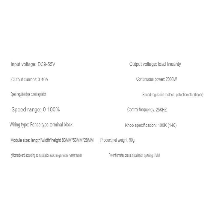 Bộ điều chỉnh tốc độ 9V-55V 40A chiết áp điều tốc Mạch dimmer PWM DC MOTOR 2000W