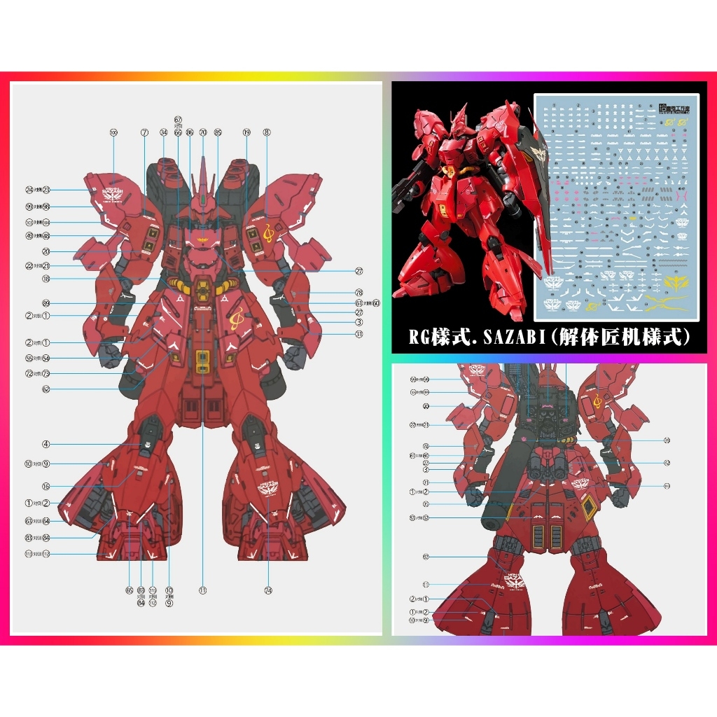 Decal nước dán mô hình SAZABI MG RG HG SD các loại Water sticker