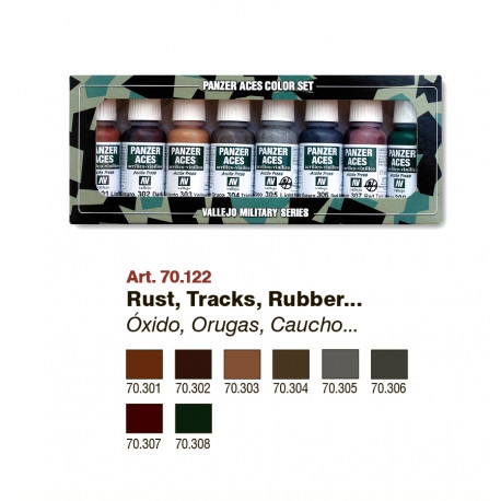 Sơn mô hình Vallejo Panzer Aces 8 Colour AV70122 Rust, Tracks, Rubber