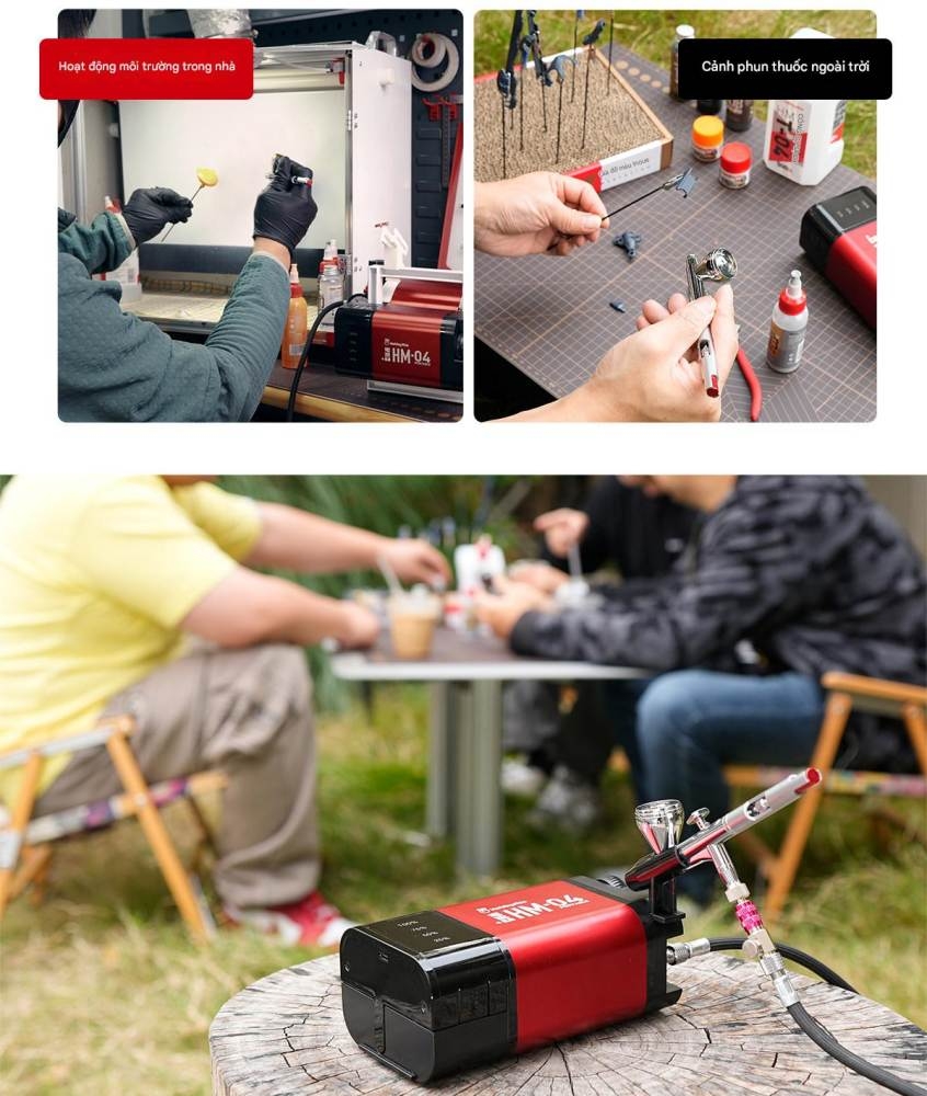 Máy nén khí mini HM04 Portable Compressor air pump airbrush Hobby mio