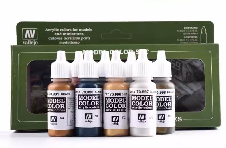Sơn mô hình Vallejo AV70118 Model Colour Paint Set - Metallics (8 x 17ml)