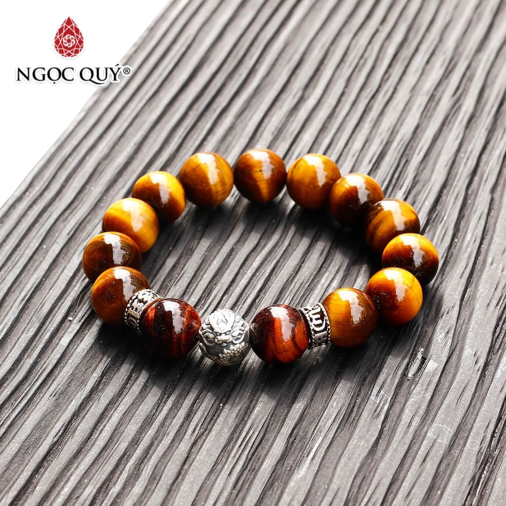 Vòng đá thạch anh mắt hổ phối charm rồng bạc Trang Sức Đá Phong Thủy ...