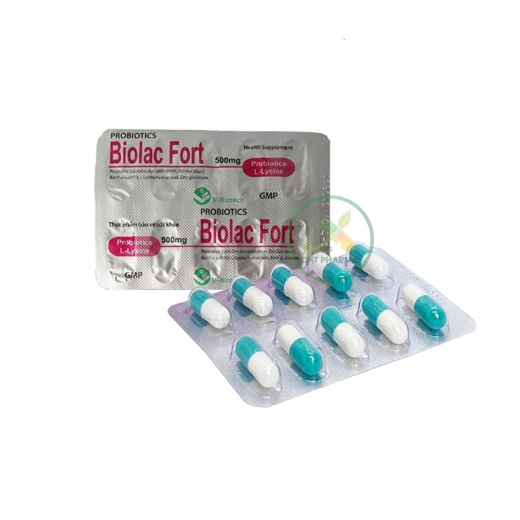 Men Biolac Fort 500mg bổ sung lợi khuẩn, cải thiện hệ tiêu hóa (Hộp10 vỉ x 10 viên)