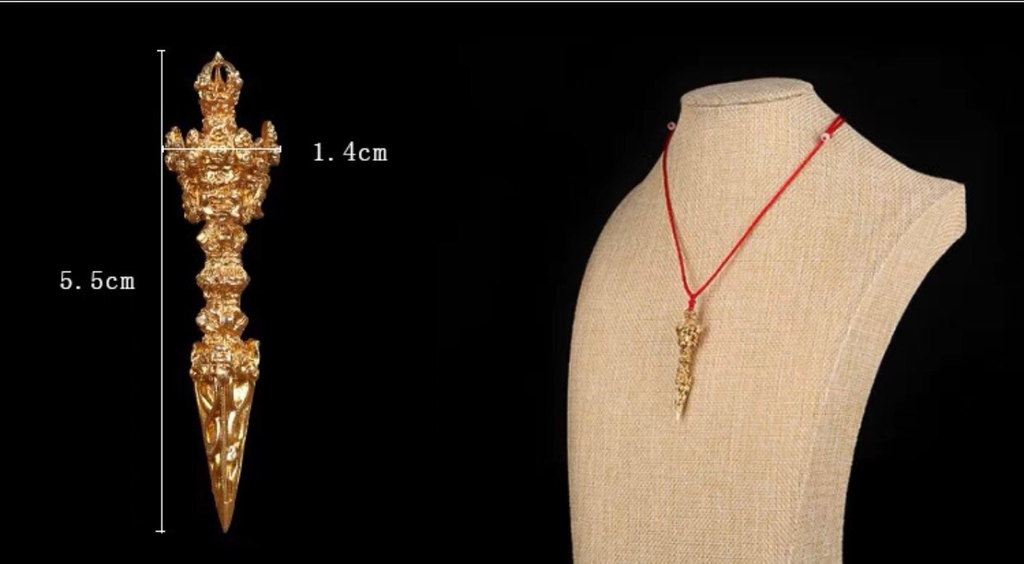 Đao kim cang phổ ba bằng đồng đeo cổ - kiểu 3 mặt Phurba