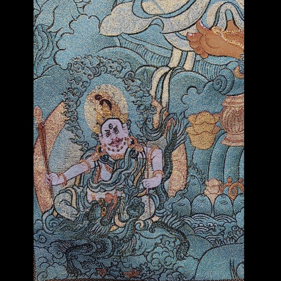Tranh Thangka thêu Dzambala Hoàng Thần Tài
