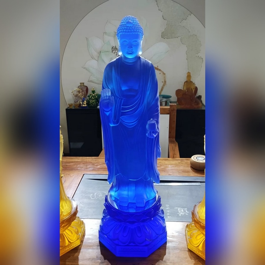 ĐÔNG PHƯƠNG TAM THÁNH (PHẬT DƯỢC SƯ) bằng đá liuli cao 33 cm