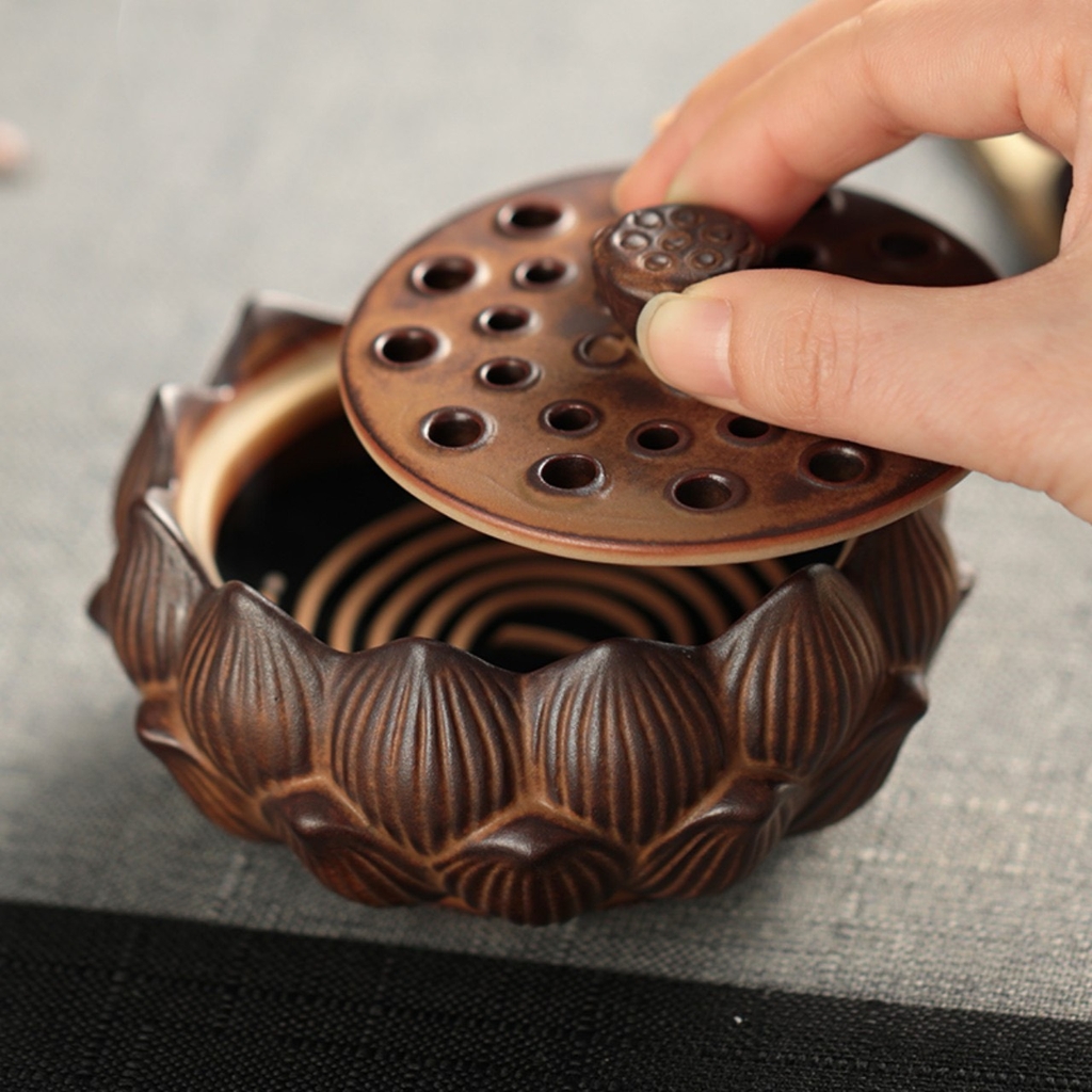 Lư trầm gốm Đài Sen (kiểu cánh kép)