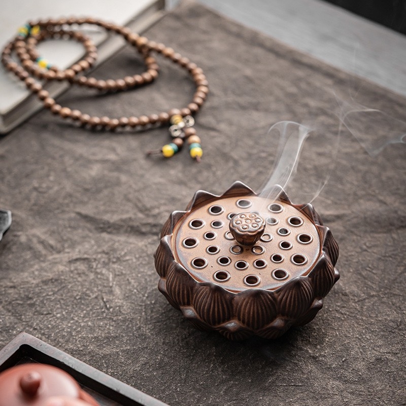 Lư trầm gốm Đài Sen (kiểu cánh kép)