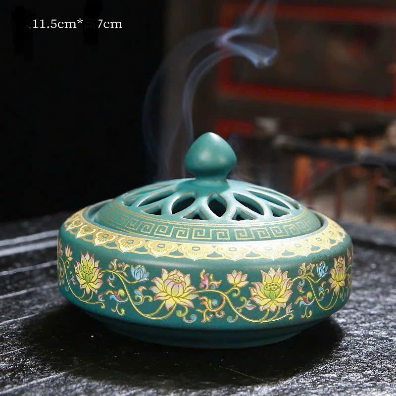 Lư trầm gốm vẽ men rồng và hoa sen