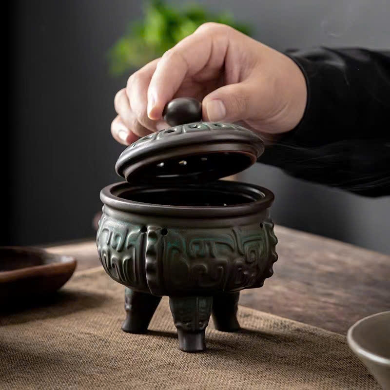 Lư trầm gốm kiểu đỉnh đồng cổ 3 chân 
