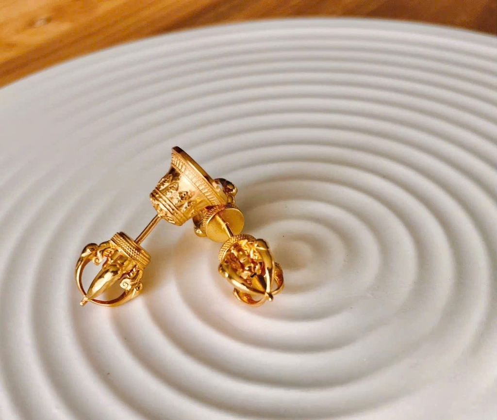 Order khuyên tai Chuông Chày Kim Cang bằng bạc 925 mạ vàng 5 lớp