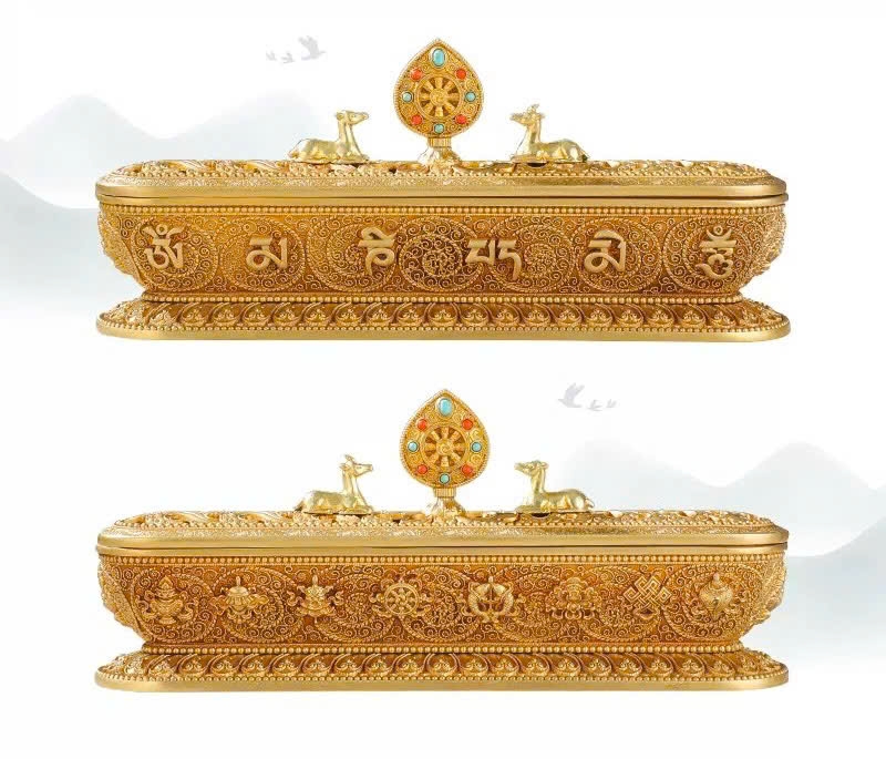 Lư hương truyền thống tây tạng khắc nổi Bát Kiết Tường và Tám Tướng Cát Tường