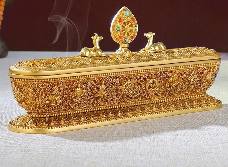 Lư hương truyền thống tây tạng khắc nổi Bát Kiết Tường và Tám Tướng Cát Tường