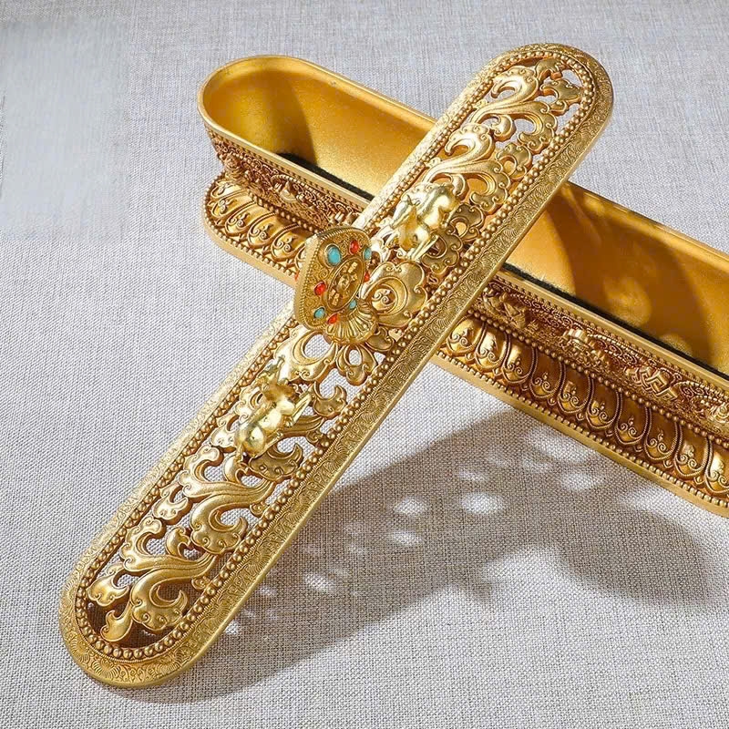 Lư hương truyền thống tây tạng khắc nổi Bát Kiết Tường và Tám Tướng Cát Tường