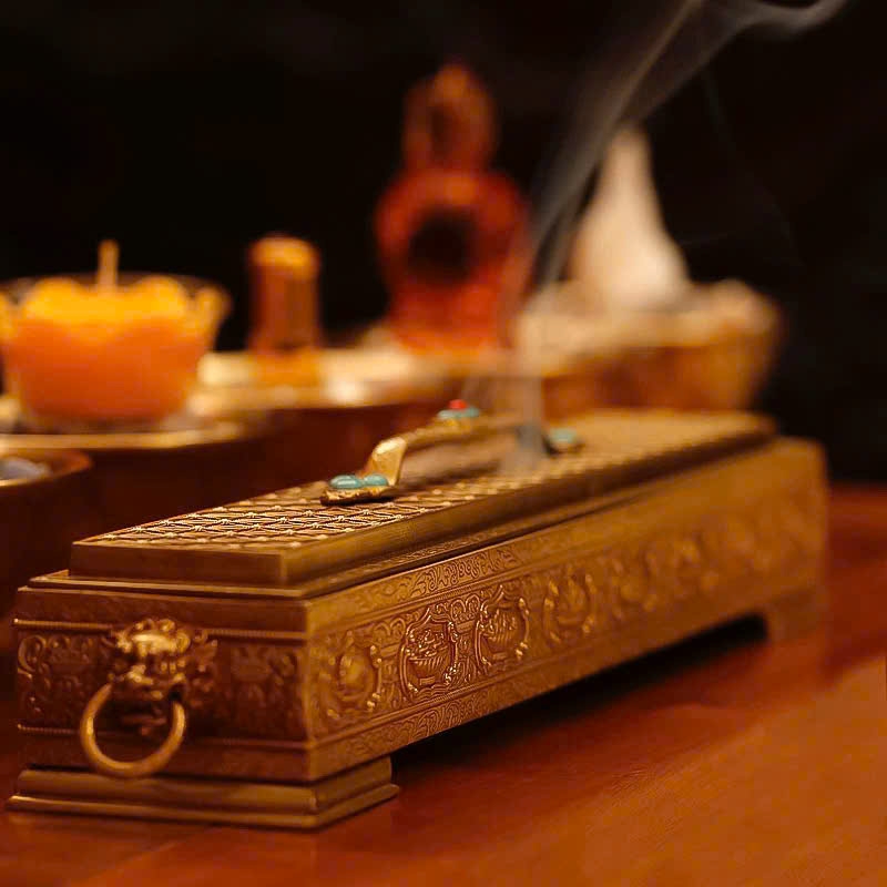 Lư hương nằm tây tạng Bát Kiết Tường dài 32cm