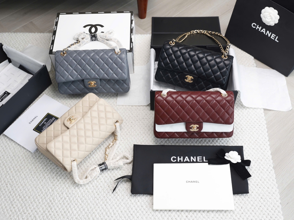 Túi Xách X Classic Da Trơn Khóa Vàng Size 25cm Có 2 hộp