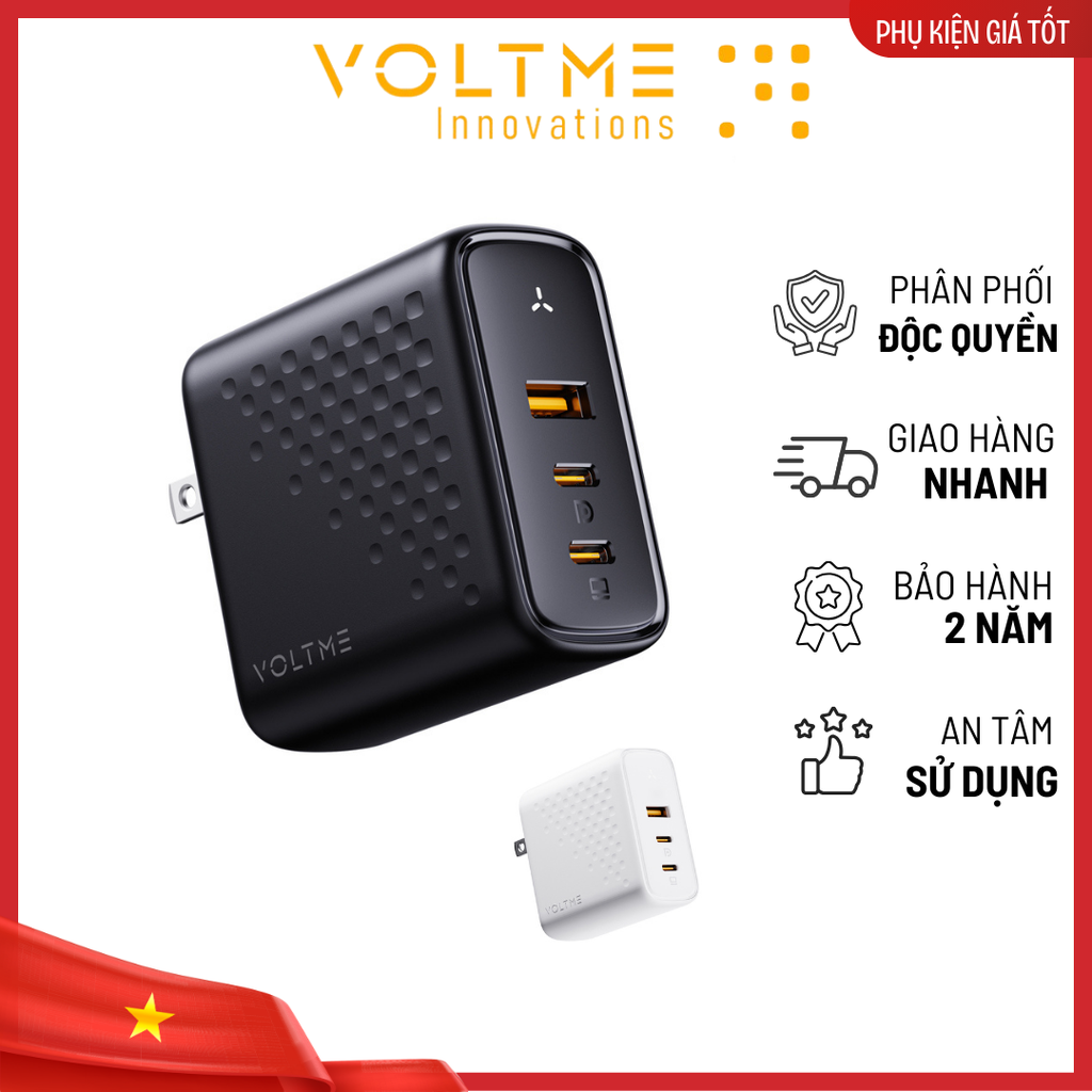 Cốc Sạc Nhanh Voltme 3in1 Revo 100W GaN3, Power Delivery 3.0 (2 Type-C, 1 USB)