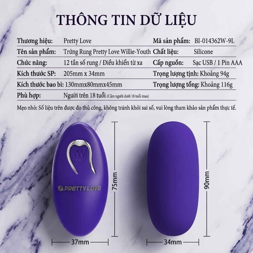 Trứng rung Pretty Love Willie-Youth Remote