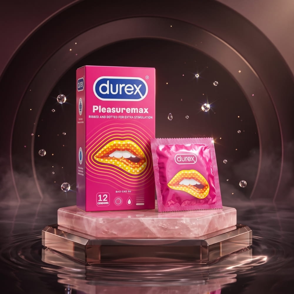 Bao cao su Durex Pleasuremax gân và điểm nổi hộp 12 chiếc
