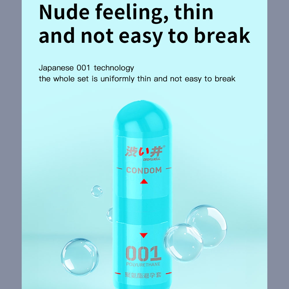 Bao Cao Su Drywell PU 001 Nude & Thin – Siêu Mỏng 001, Cảm Giác Chân Thật – Vỉ 3 Cái