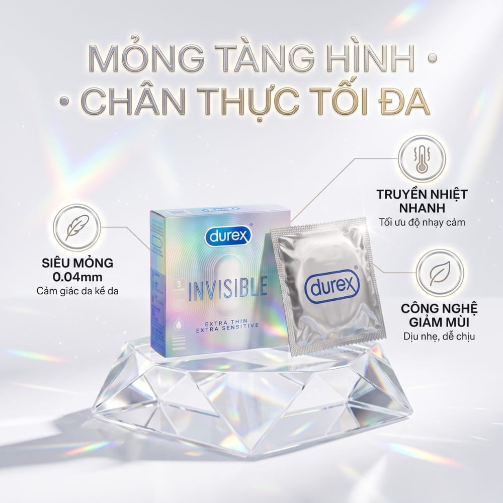 Bao cao su Durex Invisible siêu mỏng hộp 3 chiếc