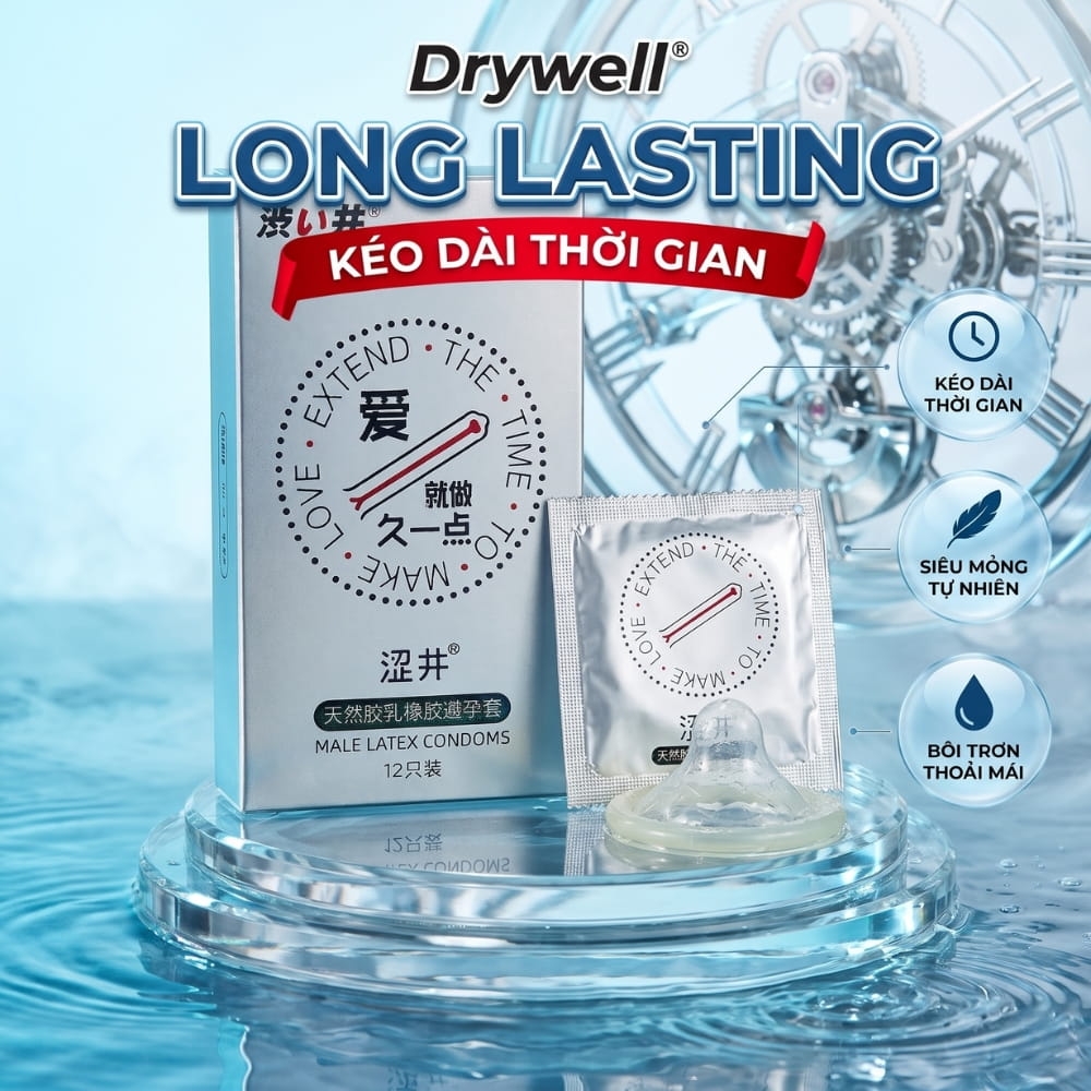 Bao cao su DryWell Long Lasting kéo dài thời gian hộp 12 chiếc