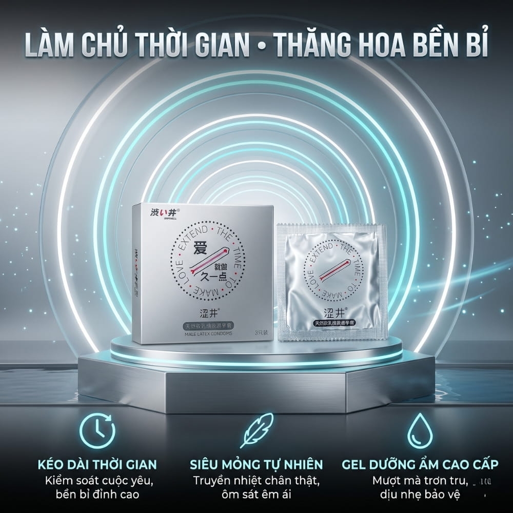 Bao cao su DryWell Long Lasting kéo dài thời gian hộp 3 chiếc