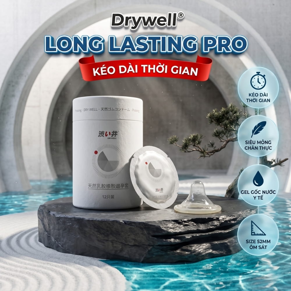 Bao cao su DryWell Long Lasting Pro kéo dài thời gian hộp 12 chiếc