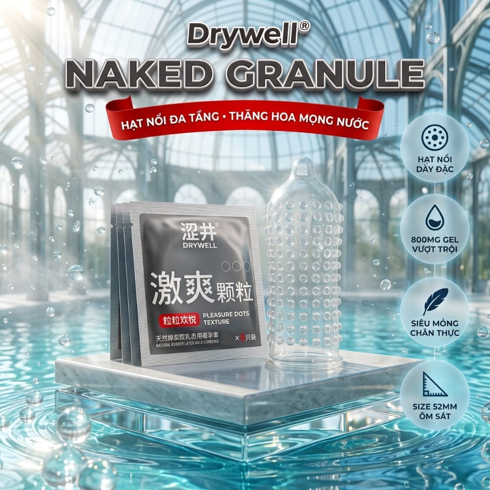 Bao cao su DryWell Naked Granule gân và điểm nổi hộp 6 chiếc
